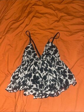 J Crew Black and White Floral Spaghetti-Strap Women's Top